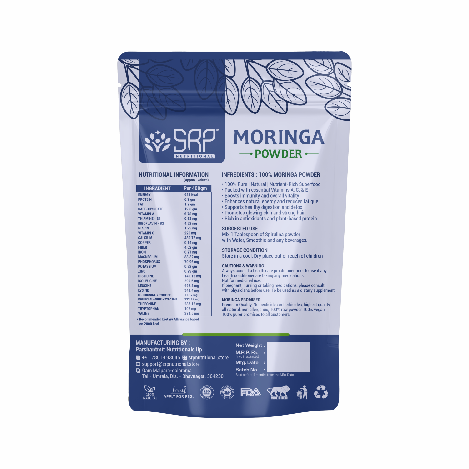 Moringa Powder | 100% Natural & Nutrient Rich | SRP Nutritional - Image 2