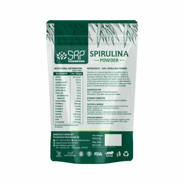 Spirulina Powder | 100% Pure Green Superfood | SRP Nutritional
