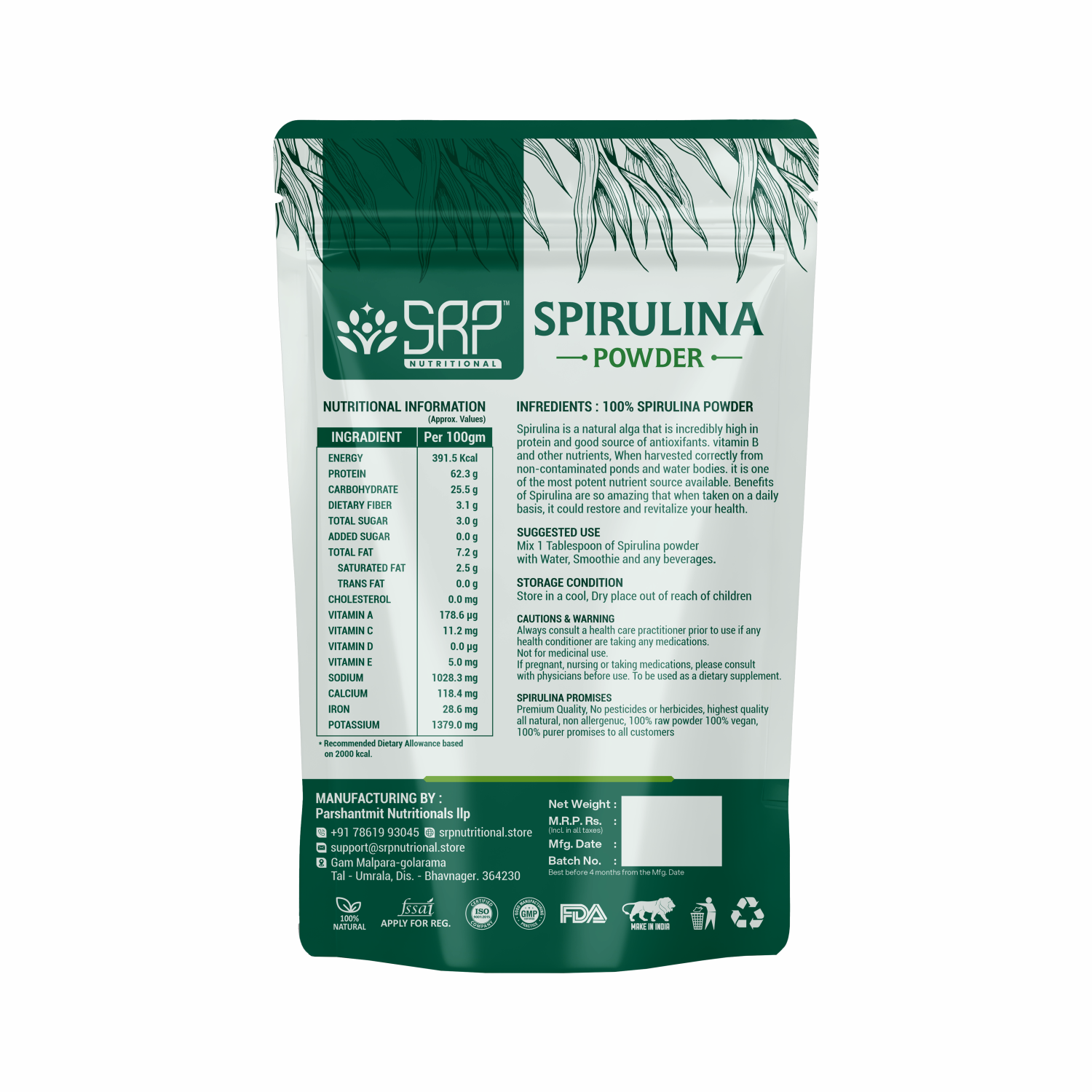 Spirulina Powder | 100% Pure Green Superfood | SRP Nutritional - Image 2