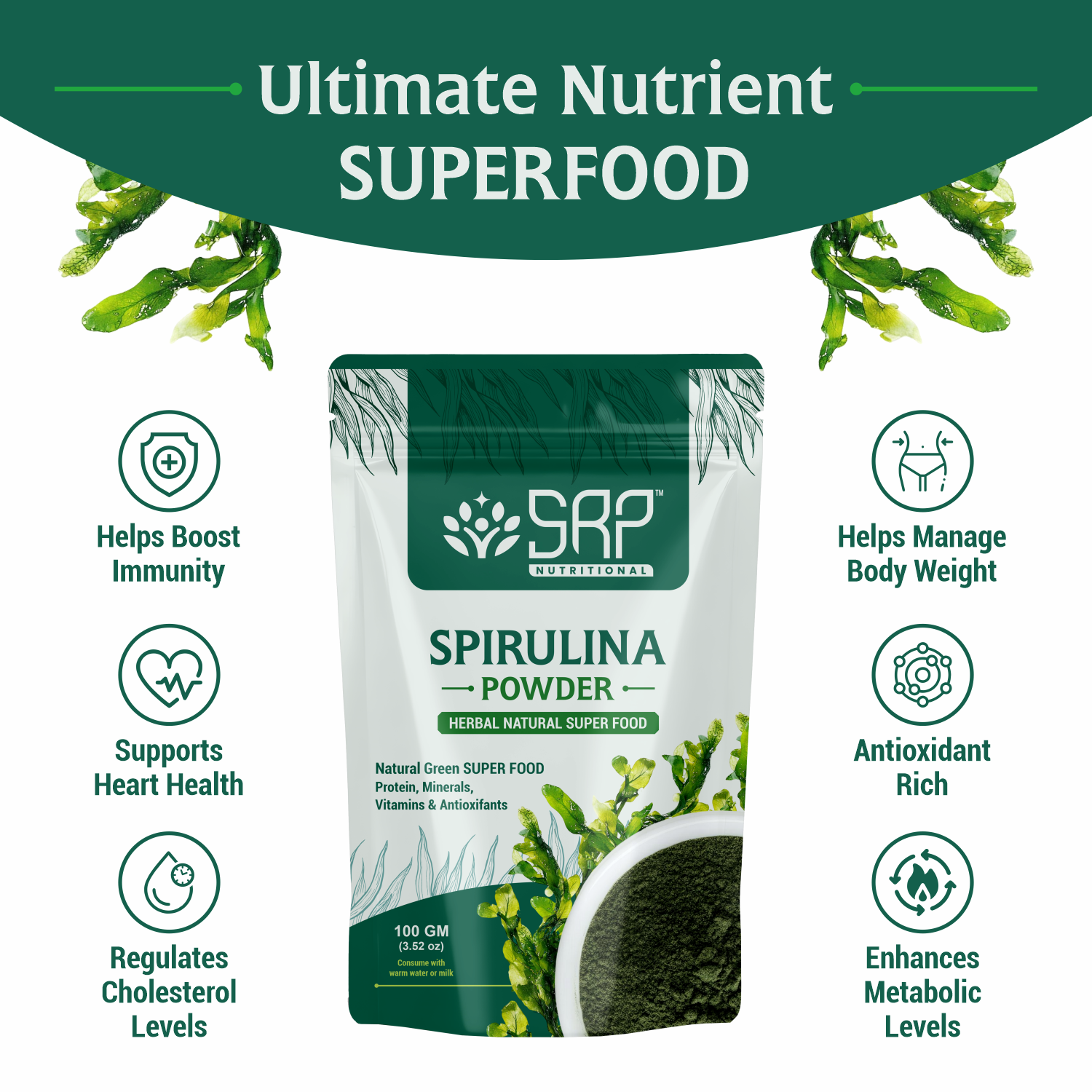 Spirulina Powder | 100% Pure Green Superfood | SRP Nutritional - Image 3
